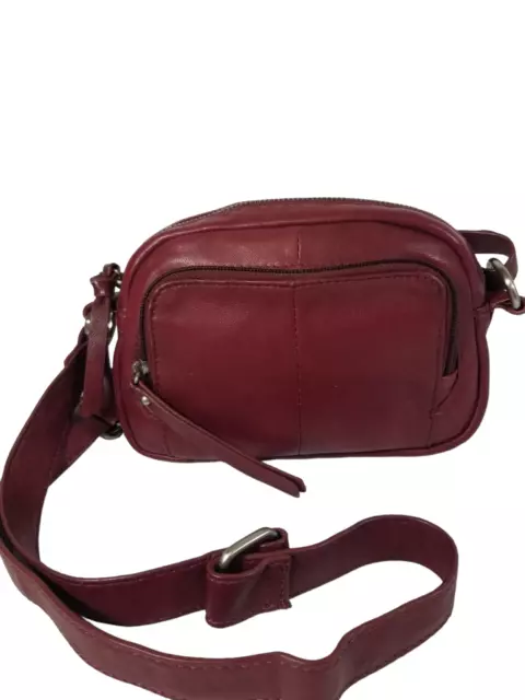 Vintage Perlina Dark Red Maroon Soft Leather Small Crossbody Shoulder Bag Purse
