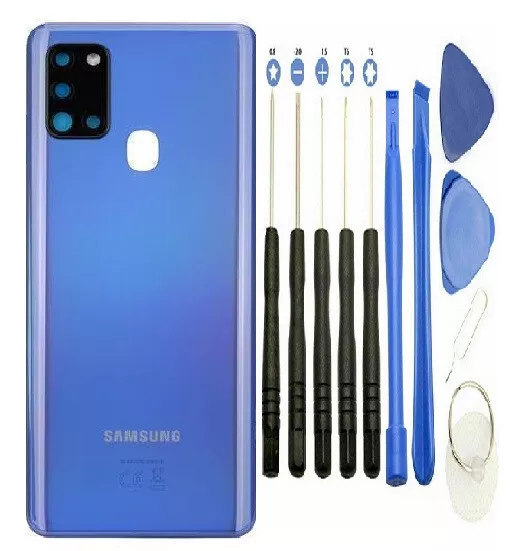 Original Samsung Galaxy A21s Akkudeckel Backcover Kameraglas Blau Werkzeugset