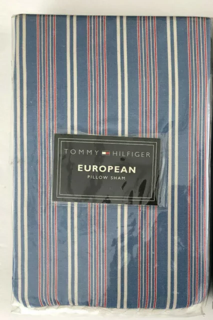 Tommy Hilfiger  2 EURO SHAMS   red white blue stripes  ANNAPOLIS ~ NIP