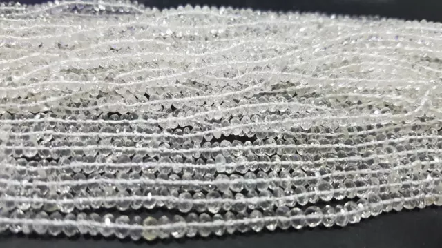 5 Strands Natural Crystal Quartz Faceted Rondelle Gemstone Beads 4-5 MM 13 inch