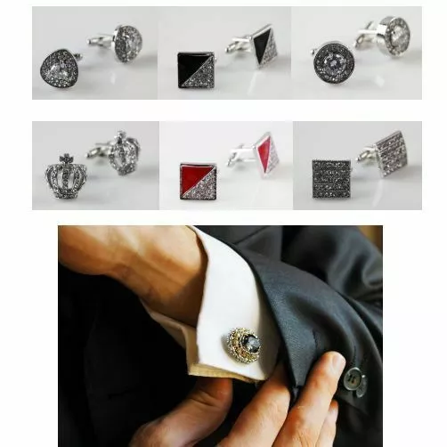 Cufflinks Mens Shirt Wedding Cuff Links Metal Square Rectangle Silver Black Gold