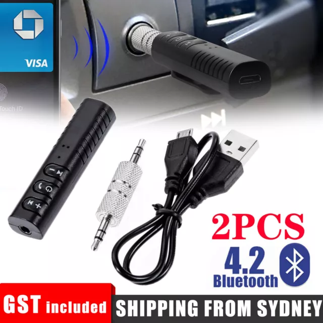 2PCS Wireless Bluetooth 3.5mm AUX Audio Music Receiver Stereo Home Car Adapter