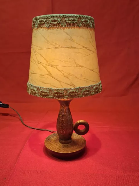 Antique Vintage Deco Small Wood Boiler Shape Desk Bedside Lamp