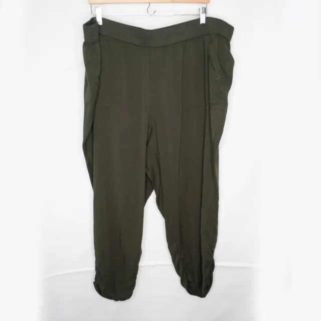 Style & Co Ruched Jogger Pants Womens 24W Green Rayon Casual Cropped V14X