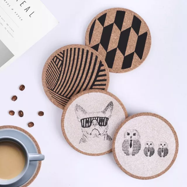 Cork Drink Coasters Tea Coffee Absorbent Round Cup Mat Table Decor Home Non-slip