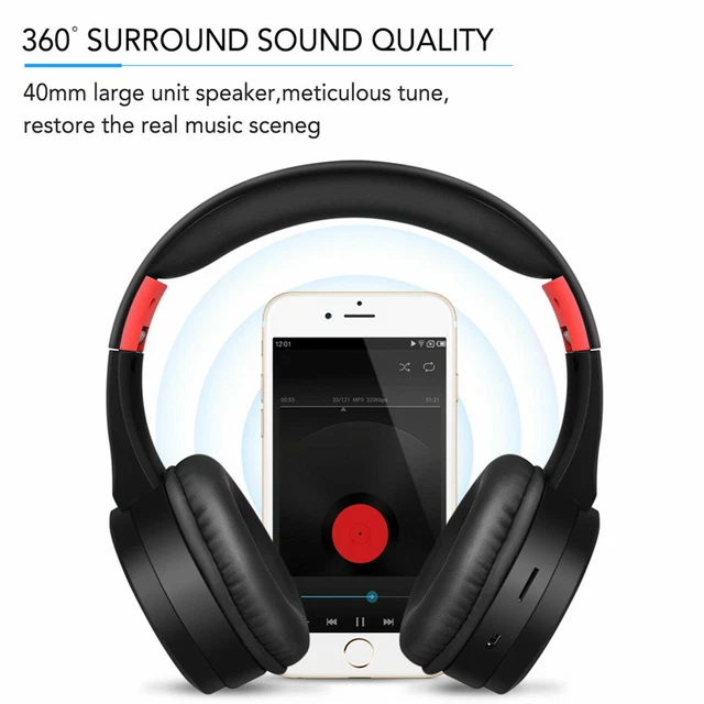 Foldable Wireless On Ear Headset HiFi Stereo Bass Headphones w/Mic for Bluetooth
