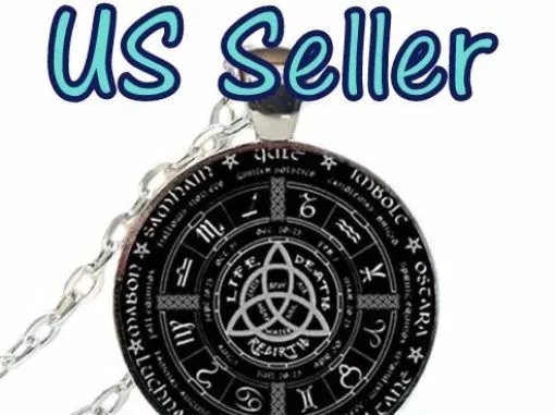 NEW Celtic Wheel of the Year Cabochon silver Glass Chain Pendant Necklace