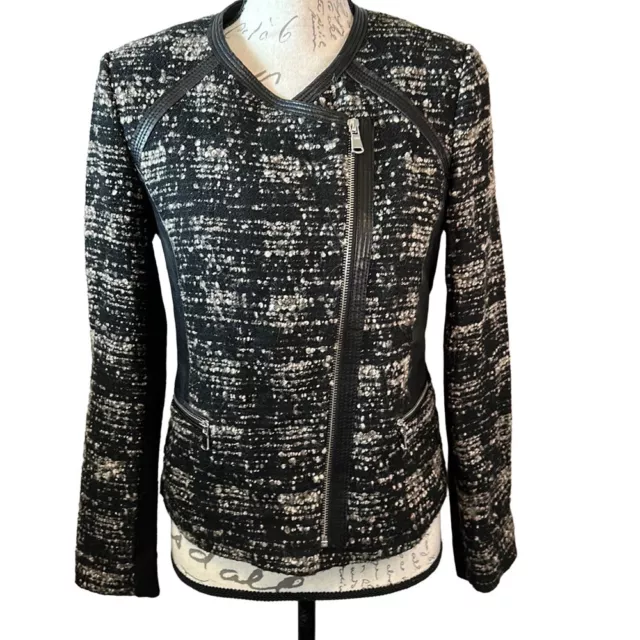 Rebecca Taylor Tweed Fleece Wool Lamb Leather Blazer Jacket 6