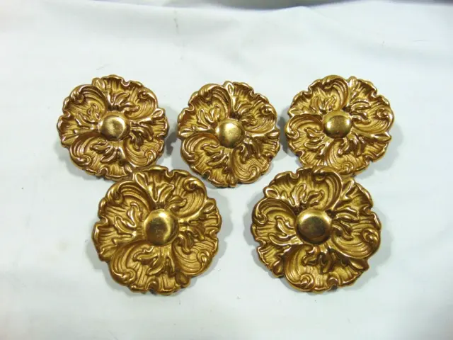 Lot of 5X - 3" Vintage Handmade Round Brass Elegant Ornate Pull Knob Handles