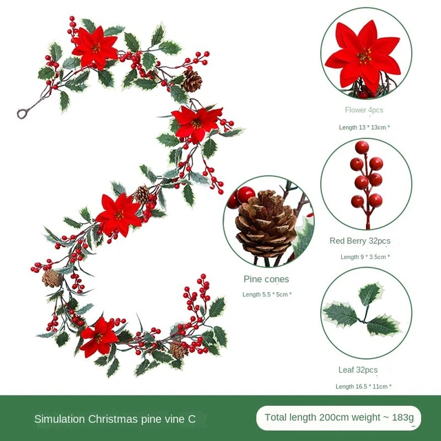 Ghirlanda Natale Artificiale con Pigna e Bacche Rosse Vacanze Inverno O