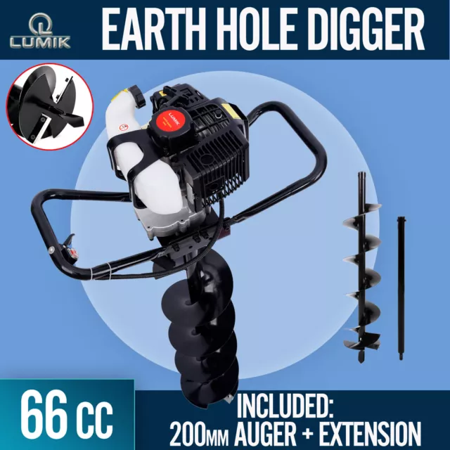 NEW 66cc Post Hole Digger Earth Auger Petrol Drill Bits Fence Borer Professional