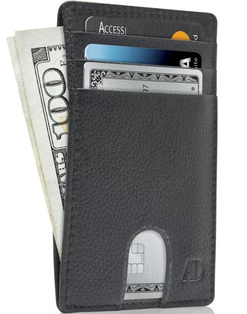 Leather Slim Minimalist Front Pocket Cardholder Wallets For Men RFID Blocking