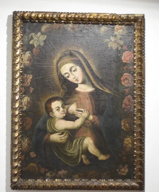 Cuzco school (18th century) - Virgin and Christ child spanish colonial oil