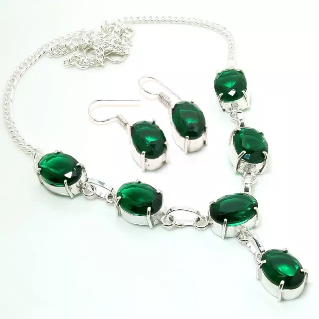 Chrome Diopside Oval Shape Gemstone Thanksgiving Gift Jewelry Necklace+Earrings