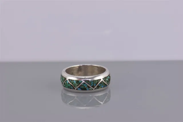Sterling Silver 7mm Blue Turquoise Inlayed Navajo Wedding Band Ring 925 Sz: 6