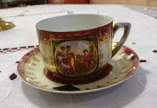 RAR!Prunktasse Sammeltasse Alt Wien Bindenschild Original Gemälde Untertasse 2