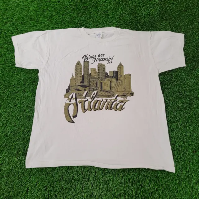 Vintage 90s Atlanta City View Shirt XL-Short 23x27 Single-Stitch White Gold USA