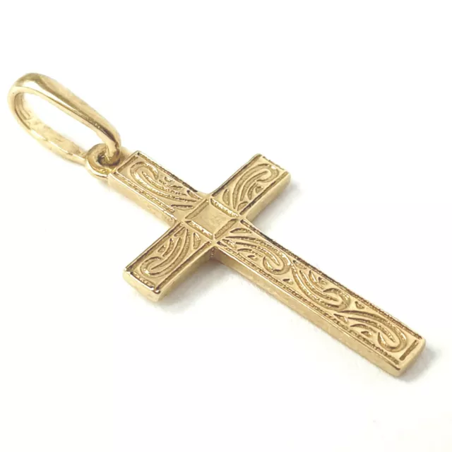 9ct Gold Cross Pendant Patterned Style Solid Yellow UK Hallmarked 1.1g
