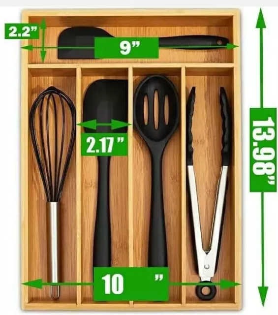 5 Section Bamboo Organiser Cutlery Organiser Tray Kitchen Drawer Organiser