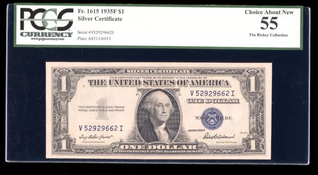 DBR $1 1935-F Silver Fr. 1615 VI Block PCGS 55 Serial V52929662I