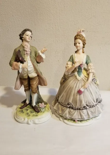 Vtg Lefton China Hand Painted Figurines Victorian Man and Woman KW8014 Japan 8"