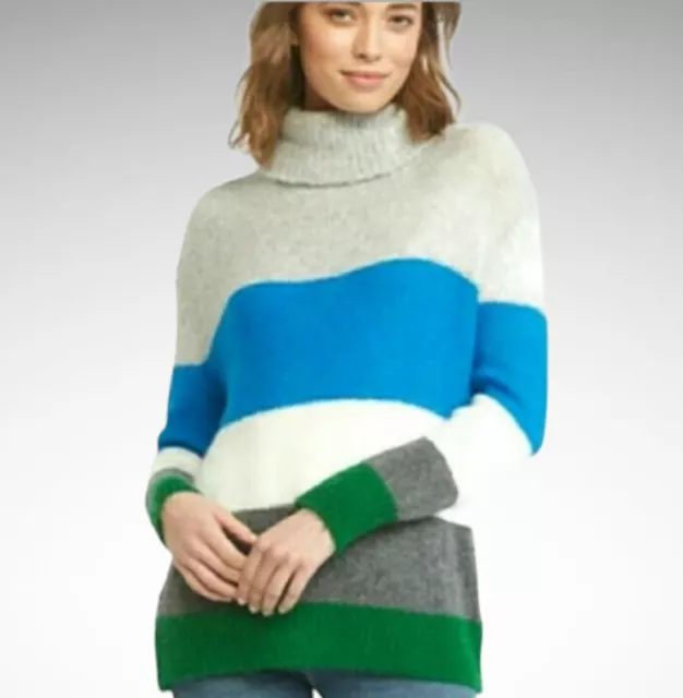 NWT Vince Camuto Wool-Blend Turtleneck Sweater Striped Colorblock, Size L