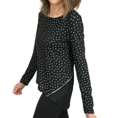 Patrizia Luca Milano Sz S New $98 Black White Dot Knit & Chiffon Top Pullover