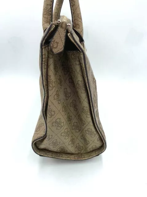Guess Arianna Box Satchel Purse Brown Tan Logo Floral Embroidered Handbag READ 3