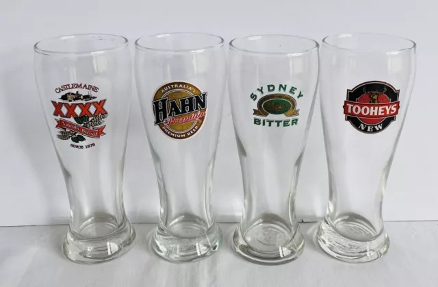 x4 MIXED Vintage Australian Beer Bar Glass Mug Cup Schooner Pint Glasses 285ml