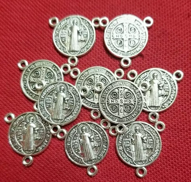 Lot  of 10 Silver Tone Saint BENEDICT Medal Rosary Centerpiece Kit,