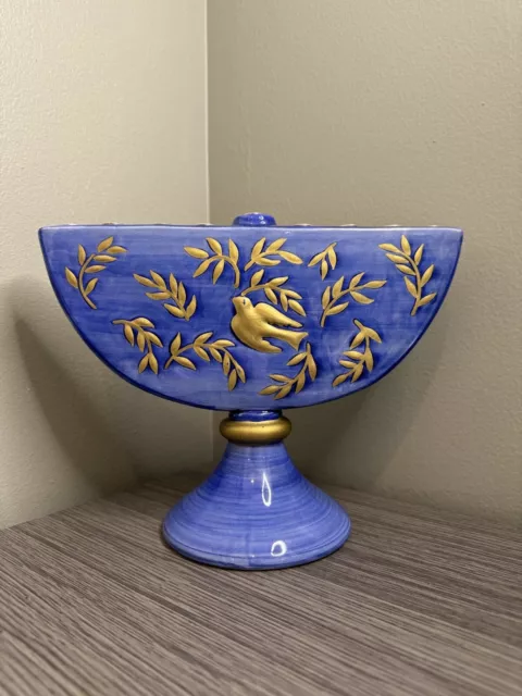 Cobalt Blue Menorah with Gold Dove and Leaf Accents