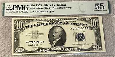 1953 PMG AU55 $10 Silver Certificate