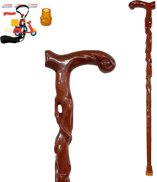 Wooden Walking Canes for Men Women Solid Wood Stick, Wrist Strap Fashionable Com