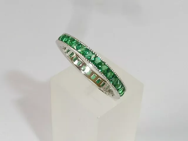 Ladies Art Deco Style 925 Sterling Solid Silver Green Emerald Full Eternity Ring