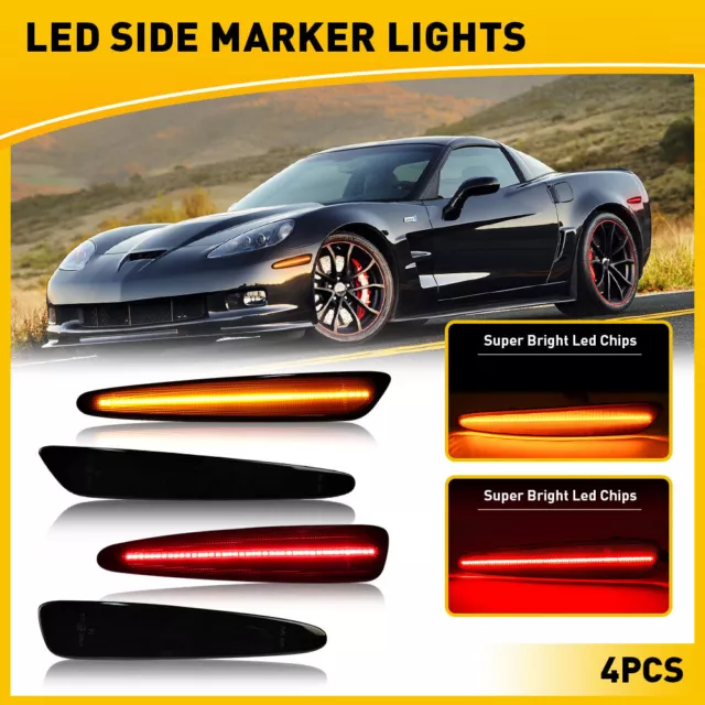4X Amber Red Front Rear Marker Light For 05-13 Chevrolet Corvette C6 Accessories