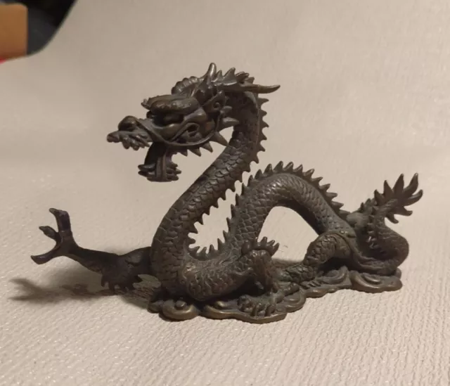 Oriental Chinese Dragon Bronze / Brass  Ornate Detail Sculpture Stamped On Base