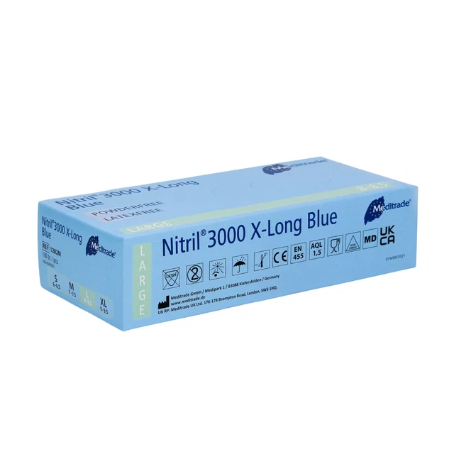 Meditrade Nitril 3000 X-Long 100 Stk. Nitrilhandschuhe extralang, blau