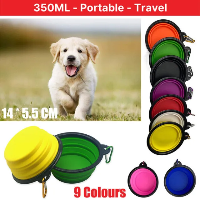 Portable Foldable Pet Bowl Collapsible Silicone Food Water Feeder Dog Cat Cup AU