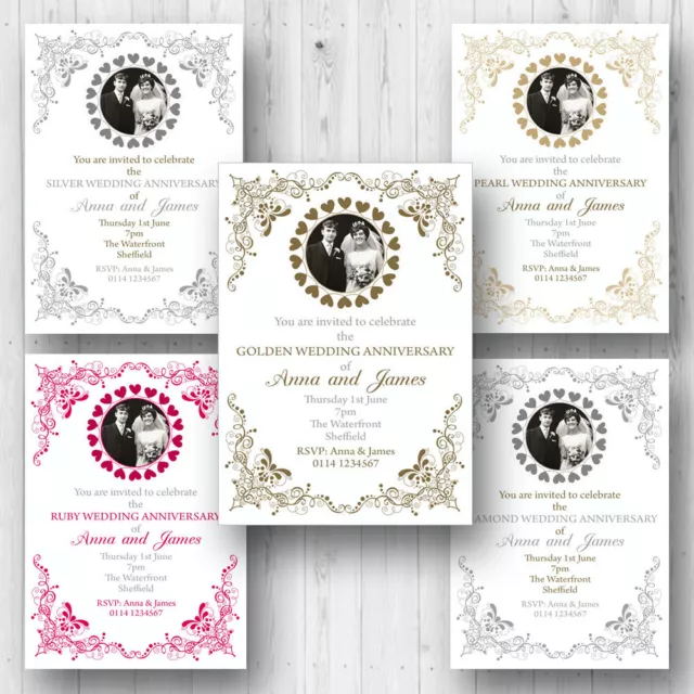 10 Personalised Wedding Anniversary Party Invitations Invites M227