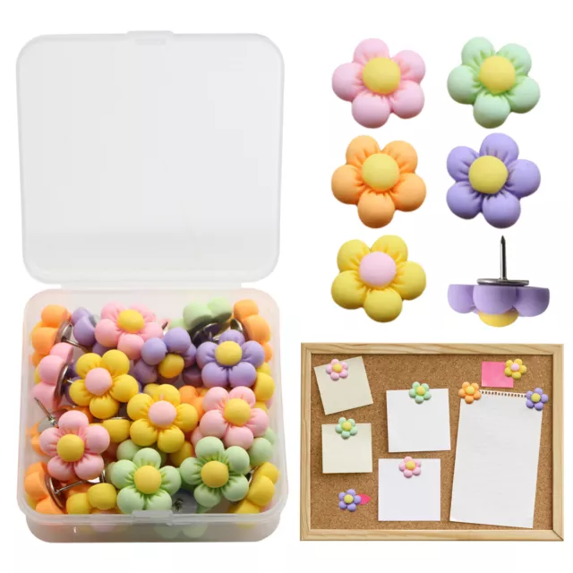 30pcs Photos Colorful Cute Durable Flower Shape Push Pins Office Wall Hanging.