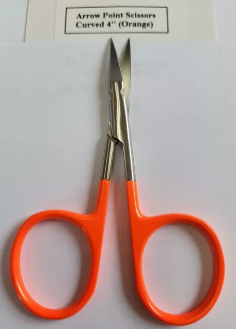 Fly Tying SCISSORS  TUNGSTEN CARBIDE  " Arrow Point Scissors Curved 4"  " Orange