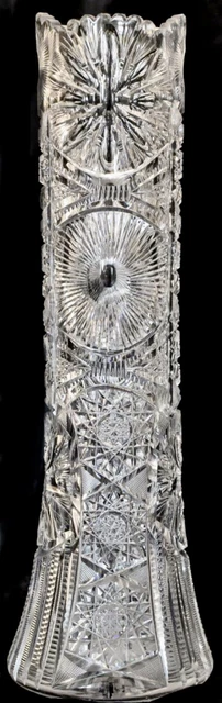 Huge Antique Abp Oversized 21” Cut Glass Cylinder Vase Potentially Libbey