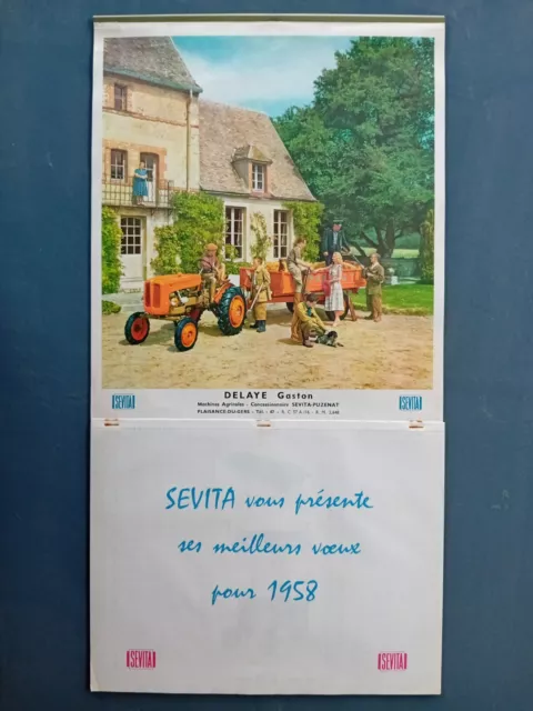 Affiche calendrier Tracteur Agricole SEVITA PUZENAT 1958 - DELAYE PLAISANCE Gers