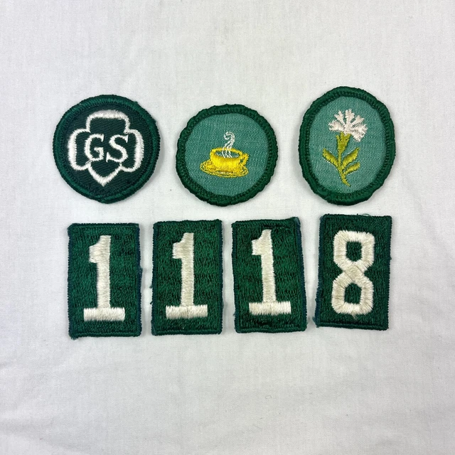 VINTAGE GIRL SCOUTS Patches Merit Badge Flower Crest Coffee Hospitality