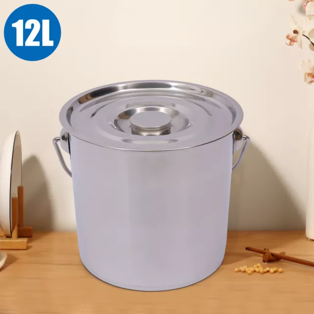 12l Marmite Avec Couvercle  Acier Inoxydable Pot De Soupe Casserole Seau À Glace