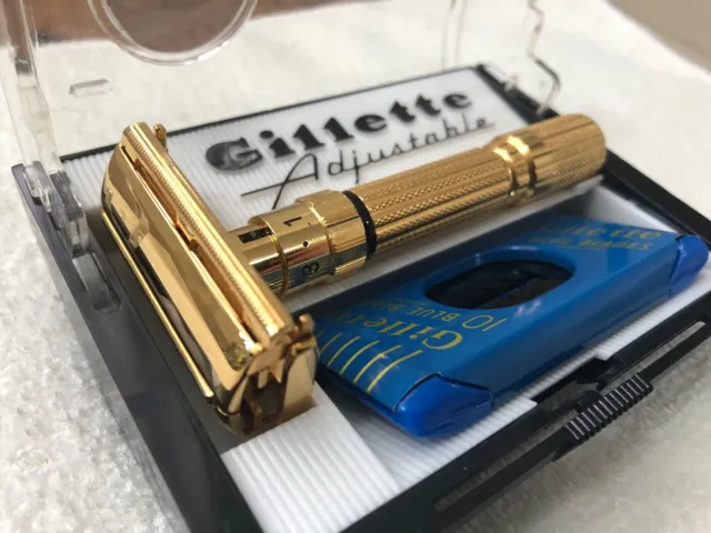 24K Gold Plated Gillette 195 (Fatboy) Adjustable Razor with Case & Blades – D4