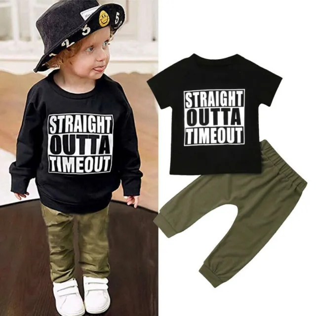 Toddler Baby Boy Letter Shirt Short Sleeve Tops+Camouflage Pants Outfits Clothes