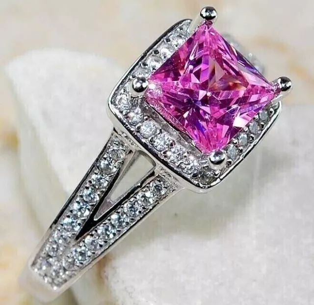 2CT Pink Sapphire & Lab Created Diamond 925 Solid Sterling Silver Wedding Ring 2