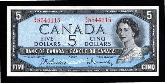 Bank of Canada Early Queen Elizabeth II $5 Dollar Banknote 1954 VERY SCARCE