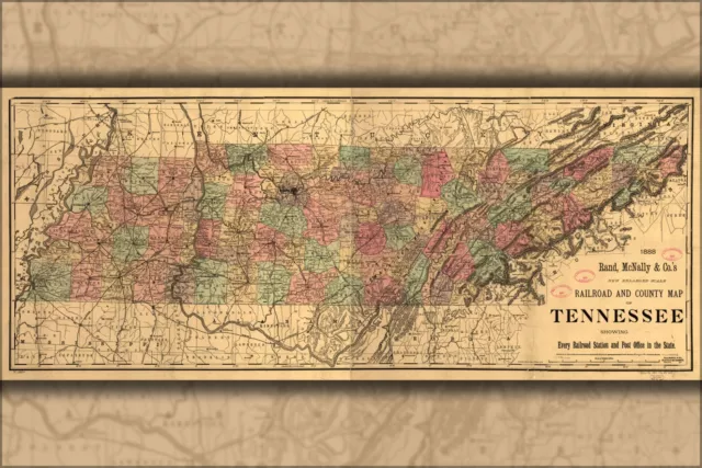 Poster, Many Sizes; Railroad And County Map Of Tennessee 1888